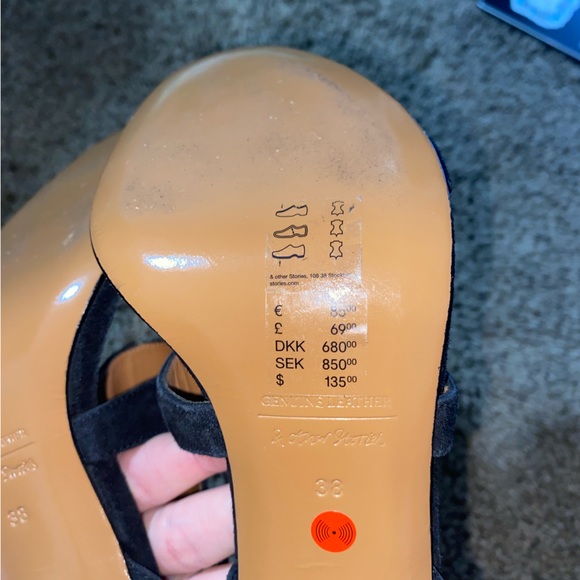 & other stories Black Suede Cut Out Strappy Black Sandal Heels - Picture 5 of 11